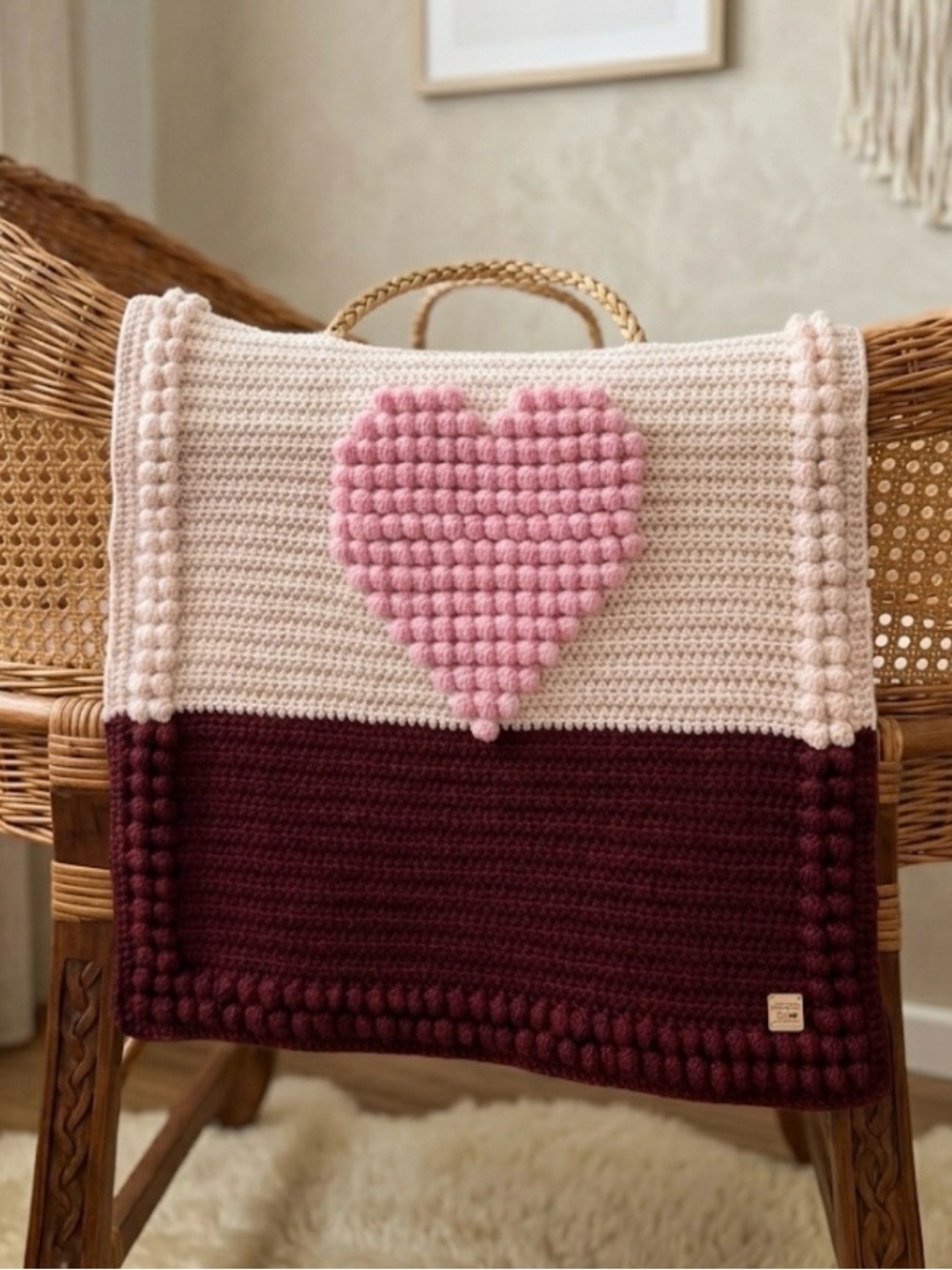 Heart Bobble NWT Handmade Crochet Baby Blanket Pink
